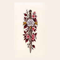 White rose and flowering sword emblem